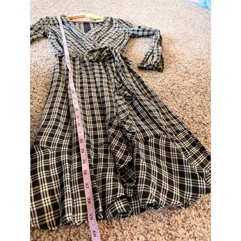 Tommy Hilfiger Women's Black White Plaid Long Sleeve Wrap Midi Dress Size 4 - Picture 7 of 8